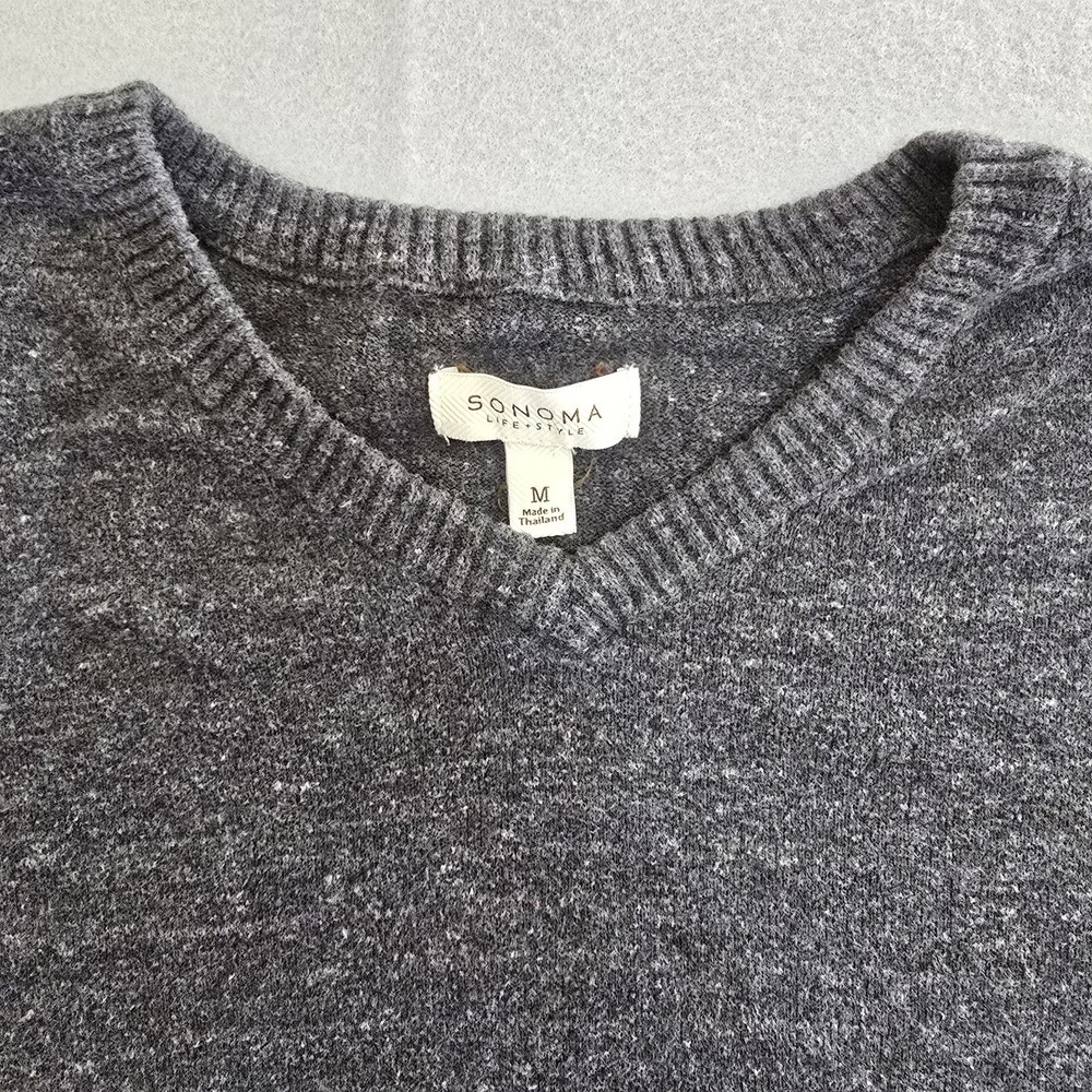 Sonoma Mens M Gray Sweater V-Neck Pullover Marled 100% Cotton Long Sleeve‎ - Picture 3 of 8